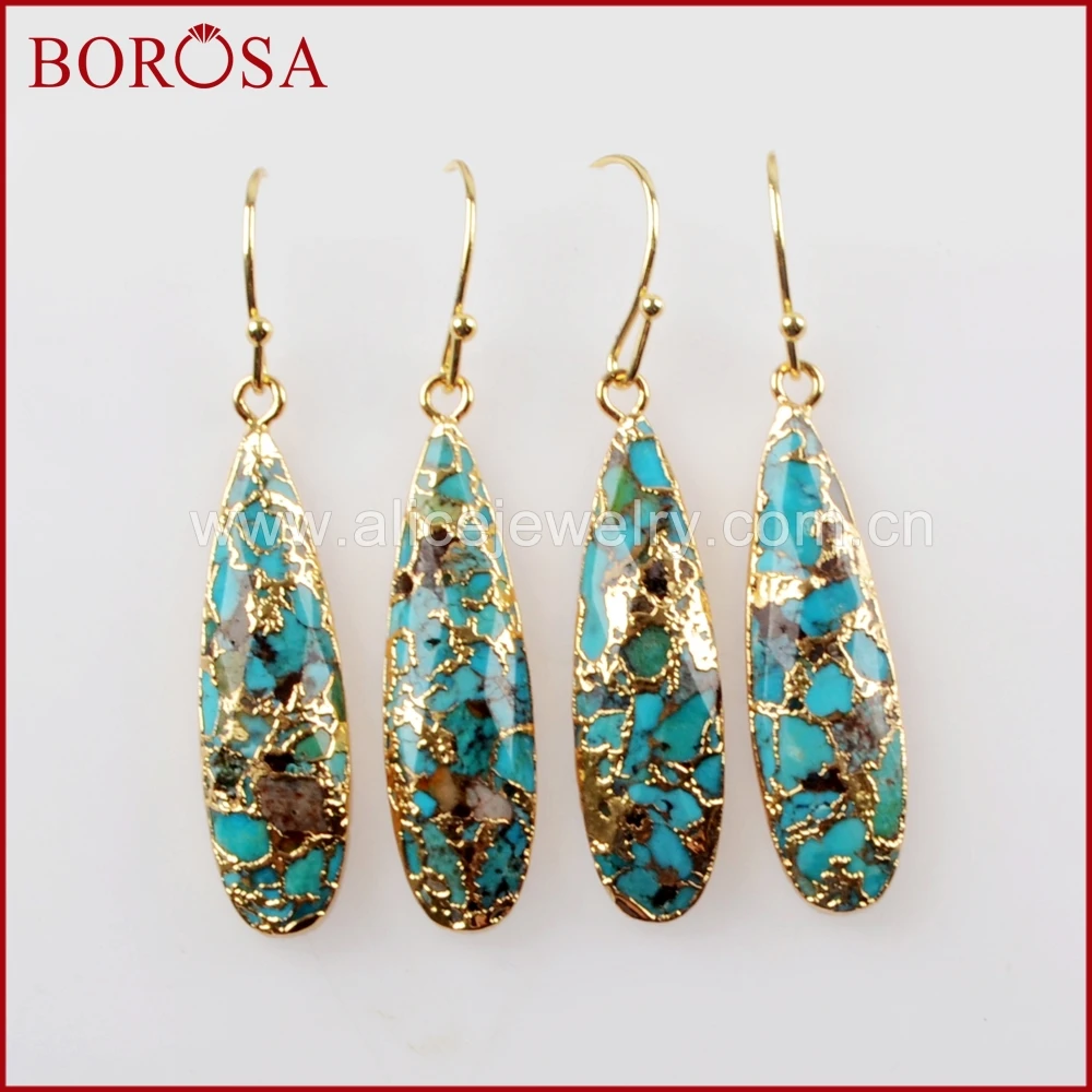 Женские серьги капли BOROSA 5 пар медные и бирюзовые золотистого цвета с натуральным