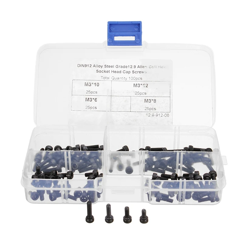 100 шт. M3 шестигранные винты легированная сталь болт с шестигранной головкой набор