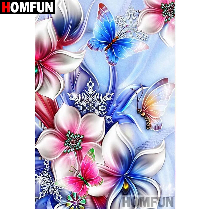 Алмазная живопись HOMFUN A07663 картина бабочка цветок вышивка крестиком