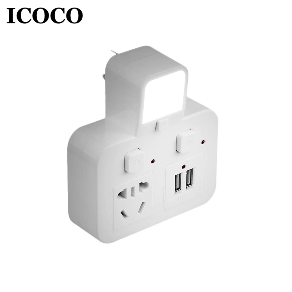 ICOCO 3в1 многофункциональная розетка-адаптер питания + USB настенная лампа ночник
