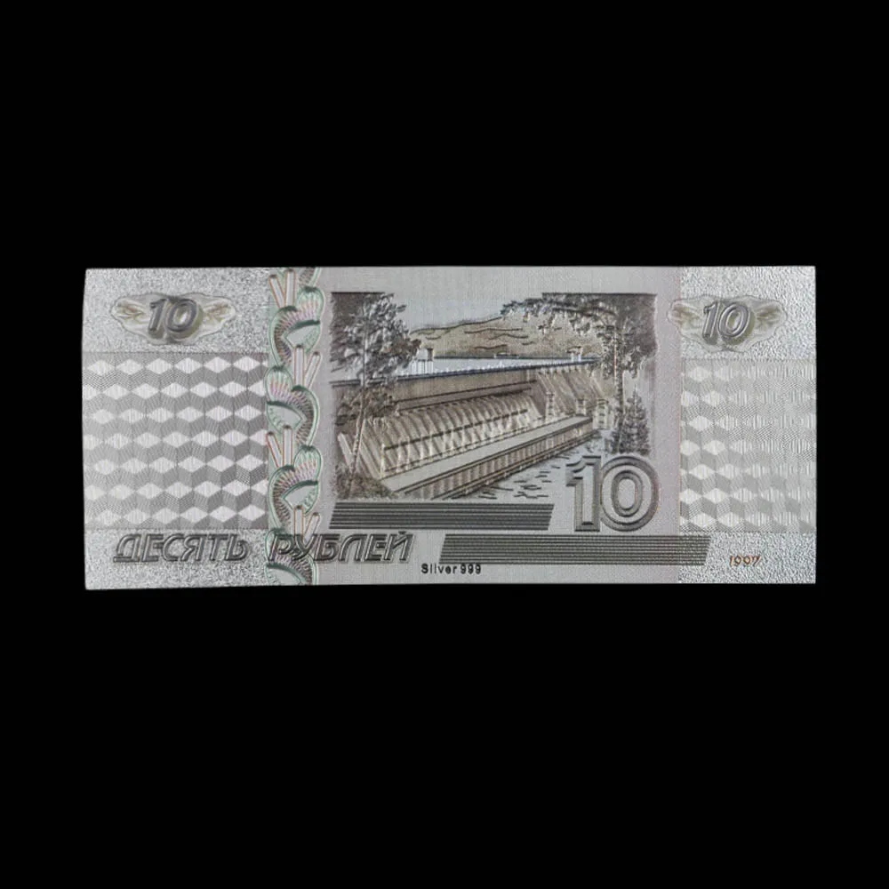 Серебряная русская Золотая банкнота новинка 10 рублей Посеребренная в 24k золотая