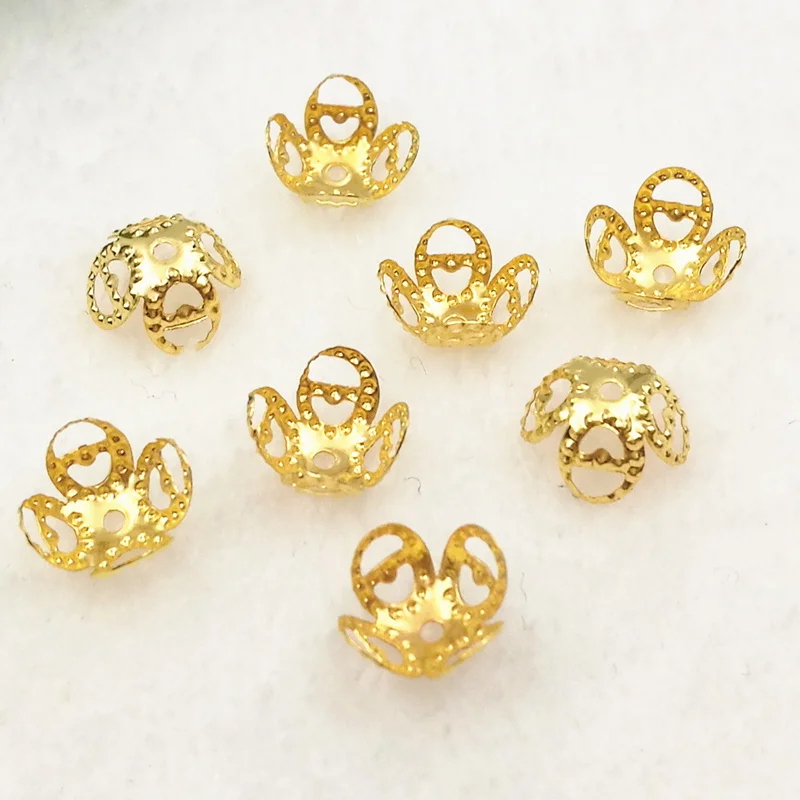 

100 pieces/lot 8mm Gold color Metal Filigree Flowers Slice Beads Caps Jewelry Setting DIY Components Findings