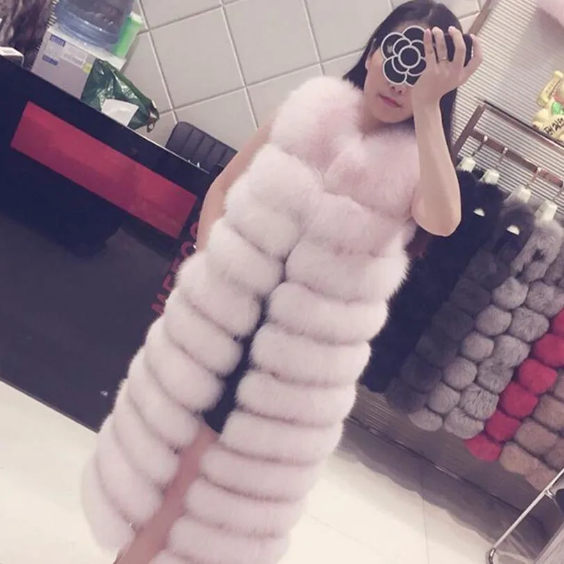 pink BHUNATI, женский зимний длинный жилет из искусственного меха, Повседневный, без рукавов, однотонный, в полоску, Лисий мех, куртка, модный, с капюшоном, искусственный жилет - Цвет: pink