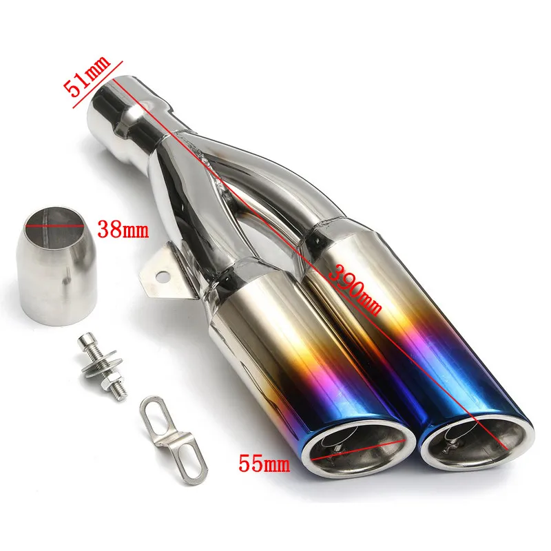 

36-51mm Universal Motorcycle Dual-outlet Exhaust With Removable DB Killer Silp on For 390mm Stainelss Steel Silencer System