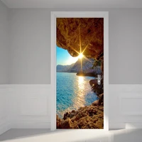 self adhesive door sticker modern creative seascape photo mural wall papers living room bedroom home decor door diy pvc stickers