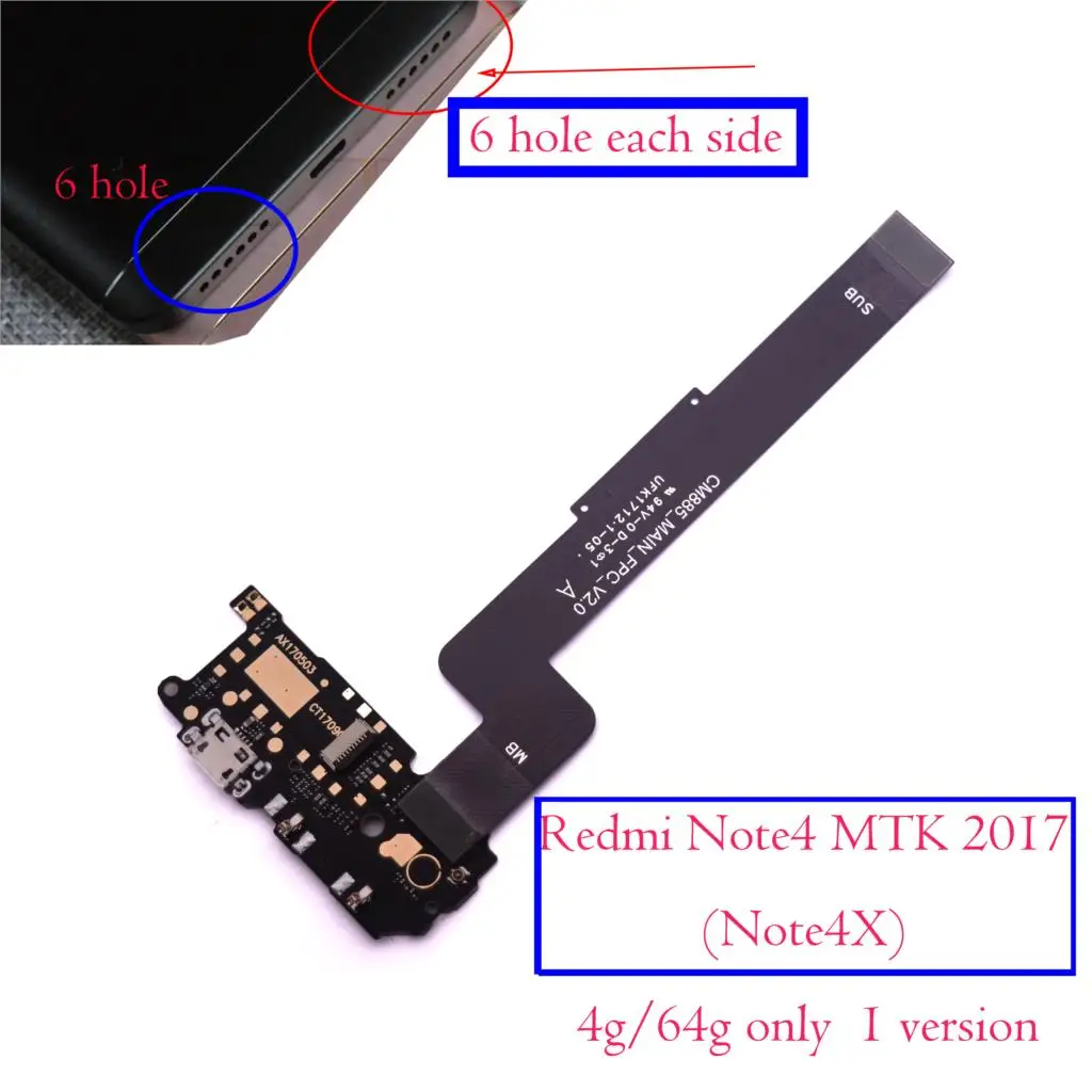 Для Xiaomi Redmi Note 4 Note4 MTK X20 китайская зарядная плата гибкий кабель основная плата Подключения гибкий кабель питания и громкости кабель