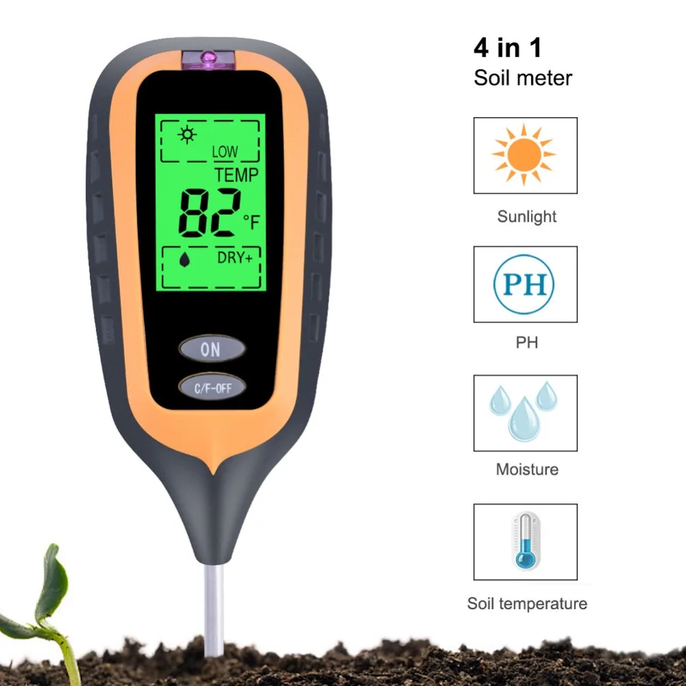Инструмент для наблюдения за почвой новый большой светодиодный 4 в 1 измеритель