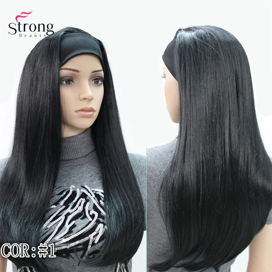StrongBeauty оголовье парики женские синтетические Монолитным длинные прямые волосы блонд/черные натуральные парики - Цвет: 1