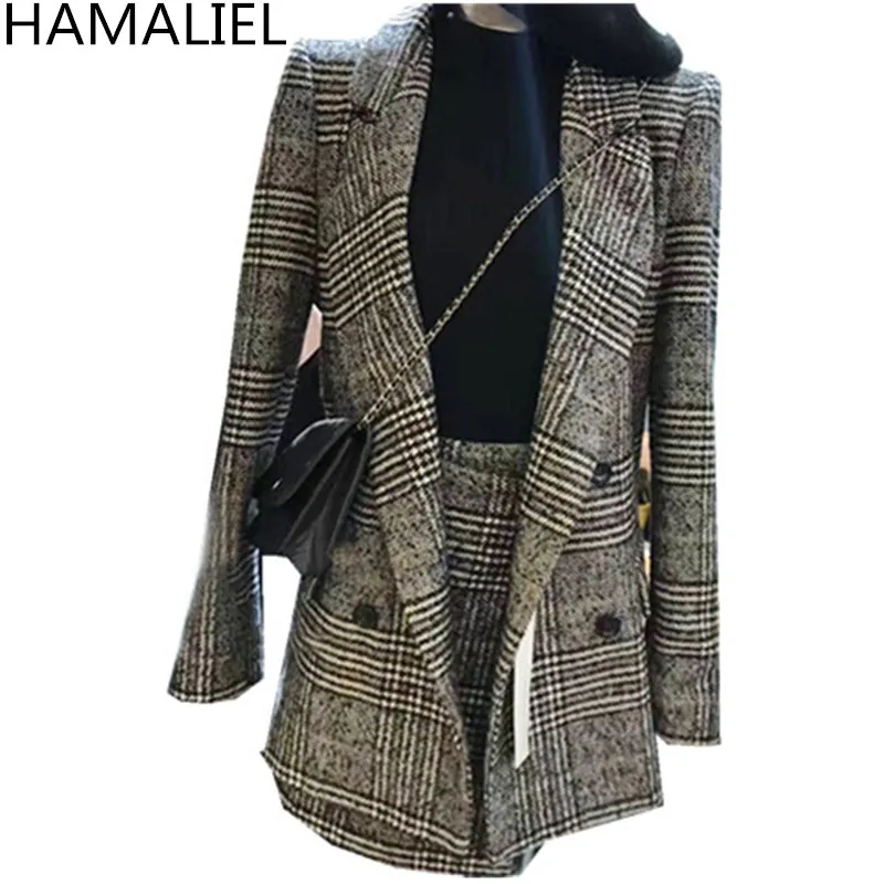 Женский твидовый костюм HAMALIEL офисный клетчатый пиджак с длинным рукавом + модная