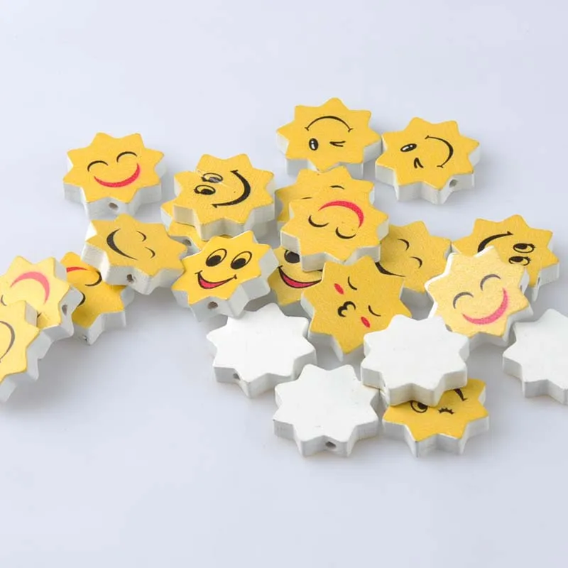 Natural Wooden beads 2017 new Smile Sun Spacer Beads For Jewelry Making 22x12mm 50Pcs Yellow DIY MT2007 | Украшения и аксессуары