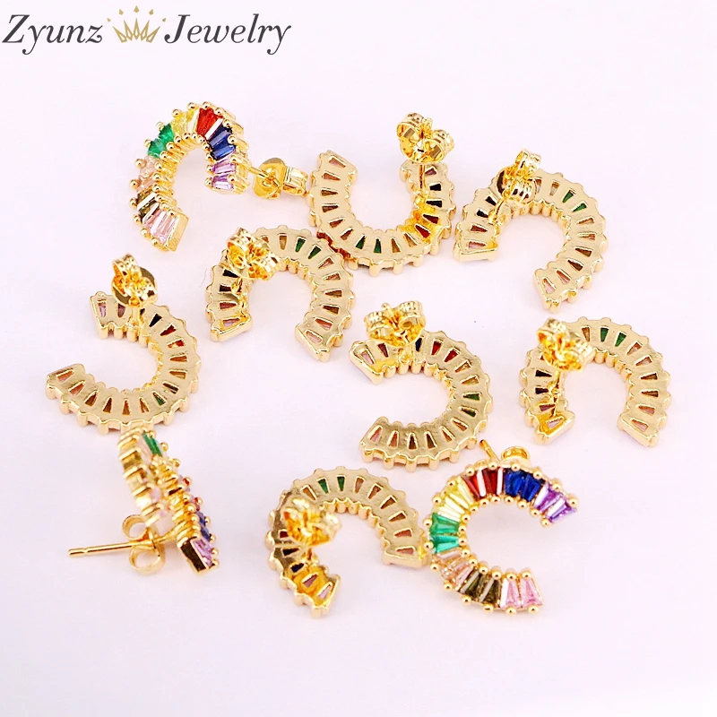 3 пары золотые серьги гвоздики с кристаллами циркония|Серьги-гвоздики| |