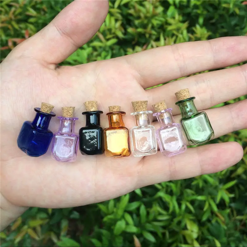 

Mini Glass Color Bottles Rectangle Cute Bottles With Cork Little Bottles Gift tiny Jars Vials Mix 7Colors Free shipping