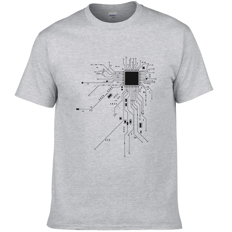 Gray Cpu Core Heart Футболка мужская повседневная для компьютерщика, геймера PC Nerd Hacker летняя футболка с коротким рукавом хлопок футболки европейский размер - Цвет: Gray