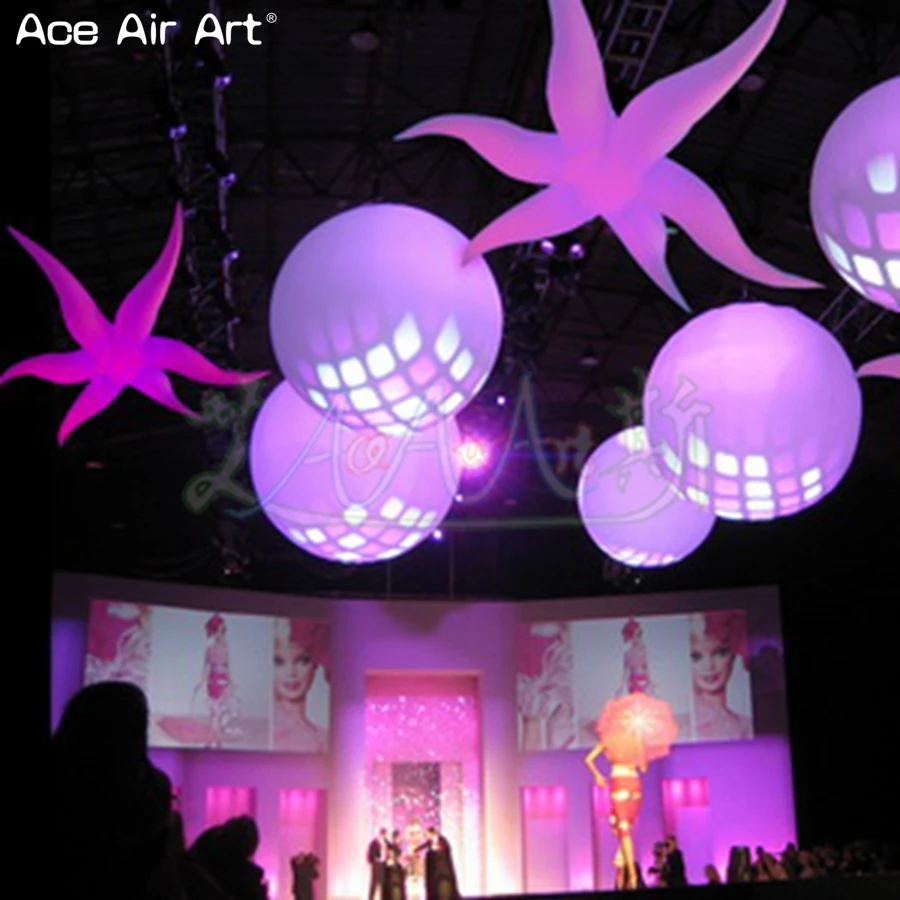 3pcs White fabric stage decoration inflatable jelly fish sunstar with led lights controlled by Remote controller for party | Игрушки и
