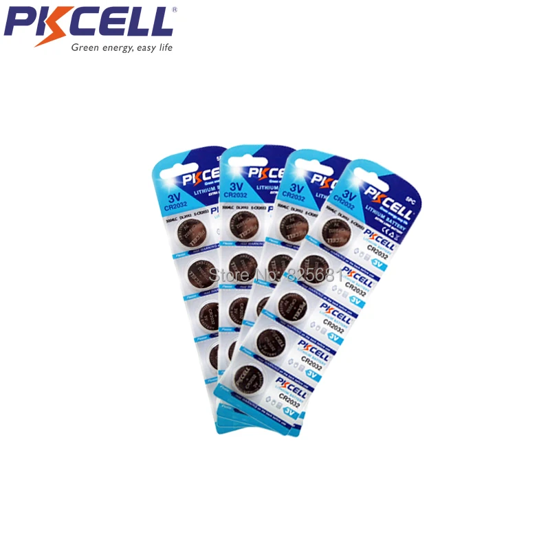 40 шт. 8 карт PKCELL CR2032 DL2032 CR 2032 KCR2032 5004LC ECR2032 Кнопочная батарея для монет часов |