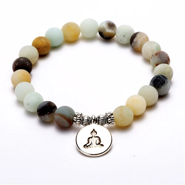 buddha Амазонированные камни Ом Лотос Йога чакра Дерево жизни Будда бисером стрейч браслеты с подвесками - Окраска металла: buddha