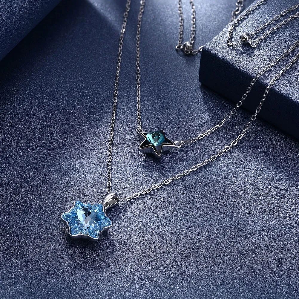 LEKANI Crystals from Swarovski Luxury Sterling Silver Women Necklace Star Blue Double Layer for | Украшения и аксессуары