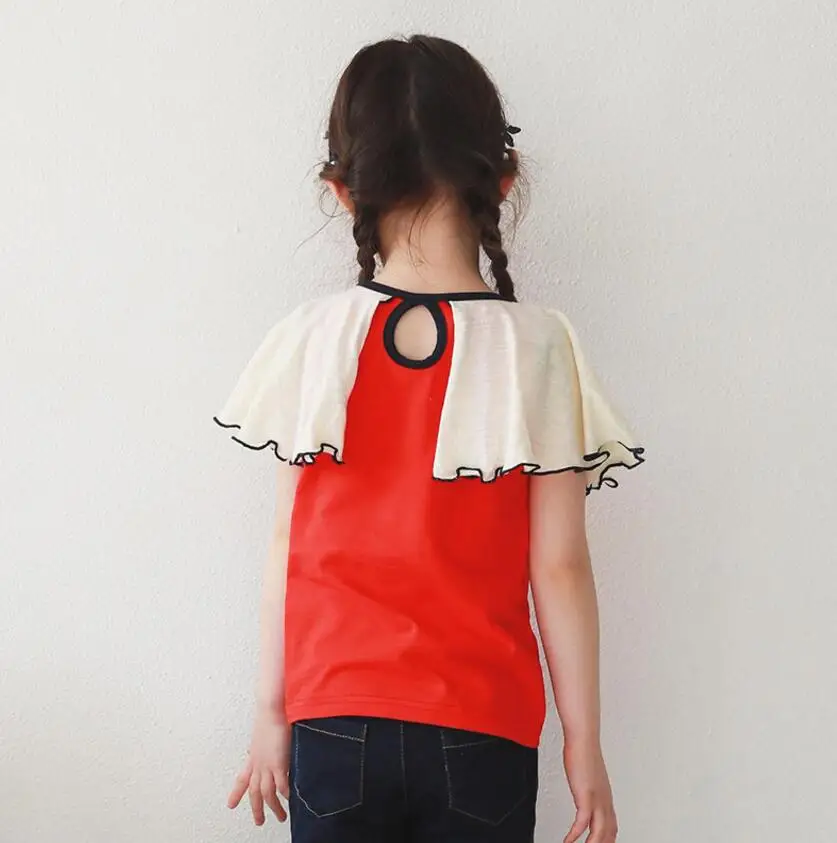 New Baby Girls Cotton Ruffles Collar Red T-shirt Princess Kids Fashion Top 5 pieces/lot Wholesale | Мать и ребенок