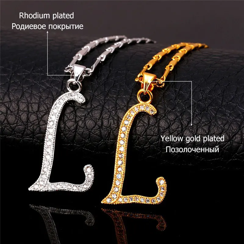 U7 Начальная Буква &quotЛ&quot Кулон Цепь Ожерелья Позолоченные Алфавит Значки