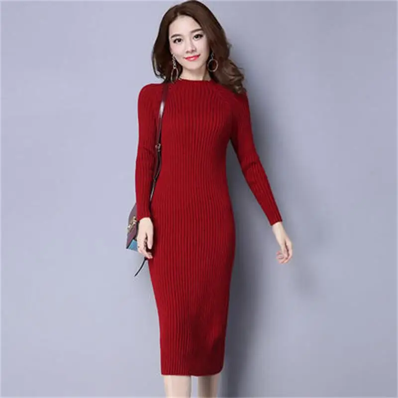 

Spring and autumn Fashion new Women Knitted Sweater Sweater Long Sleeve Winter Warm Pullovers Long Loose Baggy Dress White A