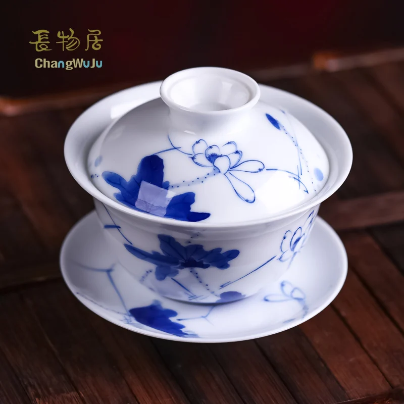 Чашки и блюдца Changwuju Цзиндэчжэнь чайный набор кунгфу большой размер сине белый