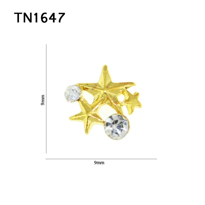 10 Pcs/Lot DIY 3 Stars Design 3D Fashion Gold Alloy Nail Art Charms Rhinestones Decorations For Nails Beauty Studs TN1647 | Красота и