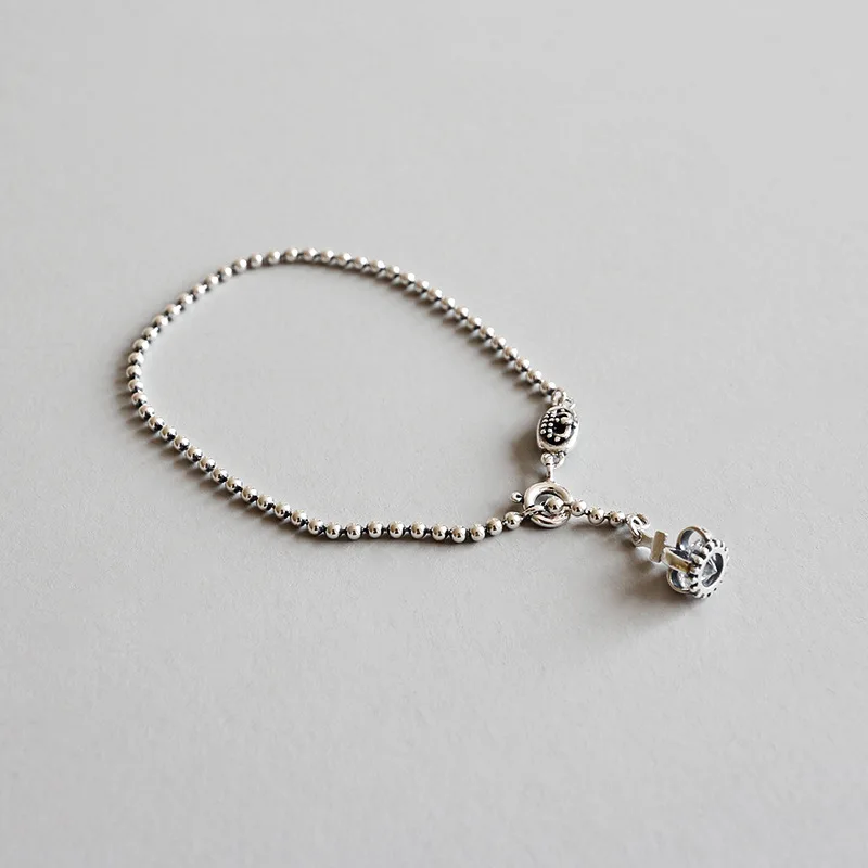 

lady's Authentic 925 Sterling silver Lucky Round Beads with Princess Crown Chain bracelets fine Jewelry S31