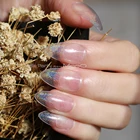 Лазерные прозрачные голографический градиентный накладные ногти на шпильках, черные, средние накладные ногти, 24 шт., розовые украшения для девочек