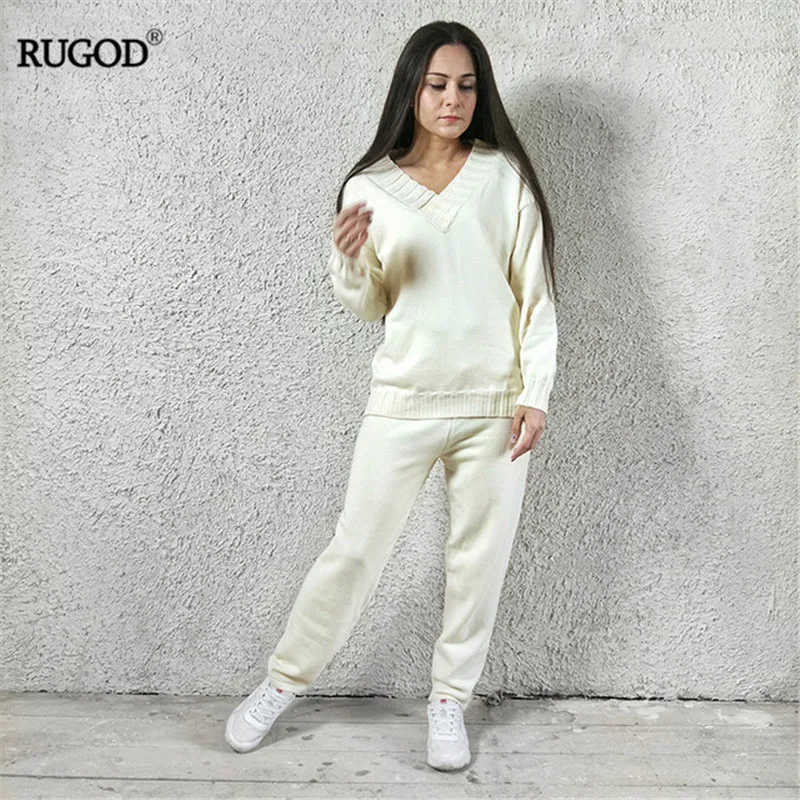 RUGOD, Теплый Зимний вязаный свитер, костюмы для женщин, Модный пуловер с длинным рукавом+ длинные штаны, костюм, толстые спортивные костюмы, верхняя одежда Befree