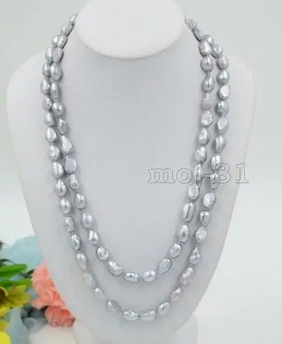 

NATURAL HUGE 10-11MM SOUTH SEA GENUINE SILVER GRAY BAROQUE PEARL NECKLACE 48"