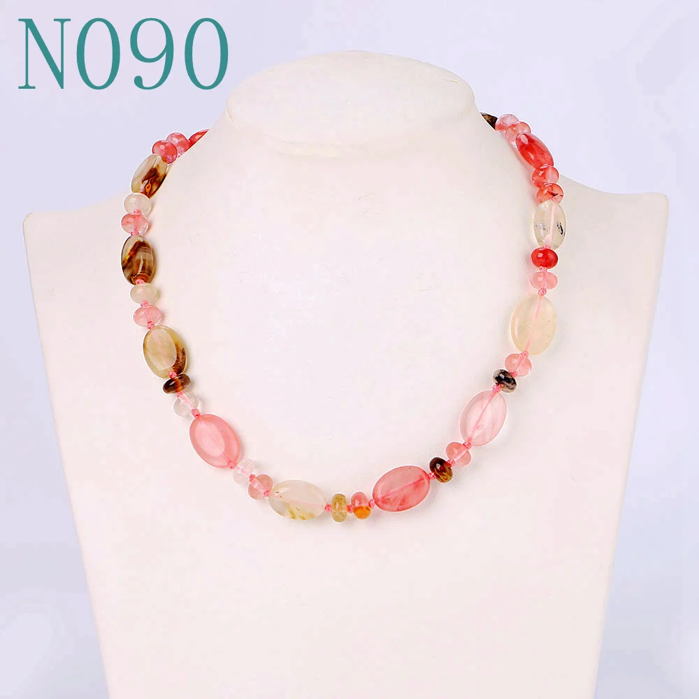 Cherry quartz Yumten, бисерное ожерелье из камня, женское колье с драгоценным камнем, цепочка из натурального хрусталя, бусины в форме яйца, женские очаровательные аксессуары, мощное ювелирное изделие - Цвет камня: Cherry quartz