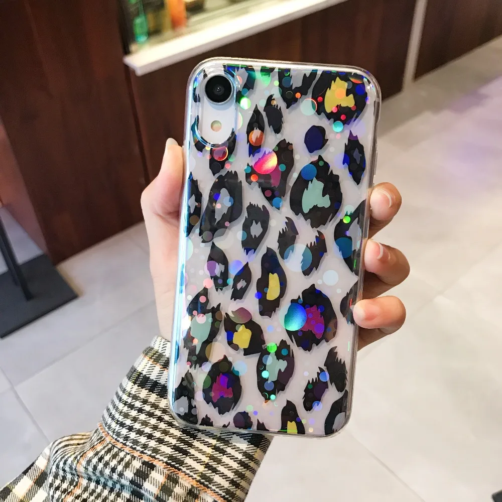 Axbety для iPhone XS MAX/XR модный Леопардовый принт Блестящий Blu-ray Прозрачный чехол 6s 6 7 8