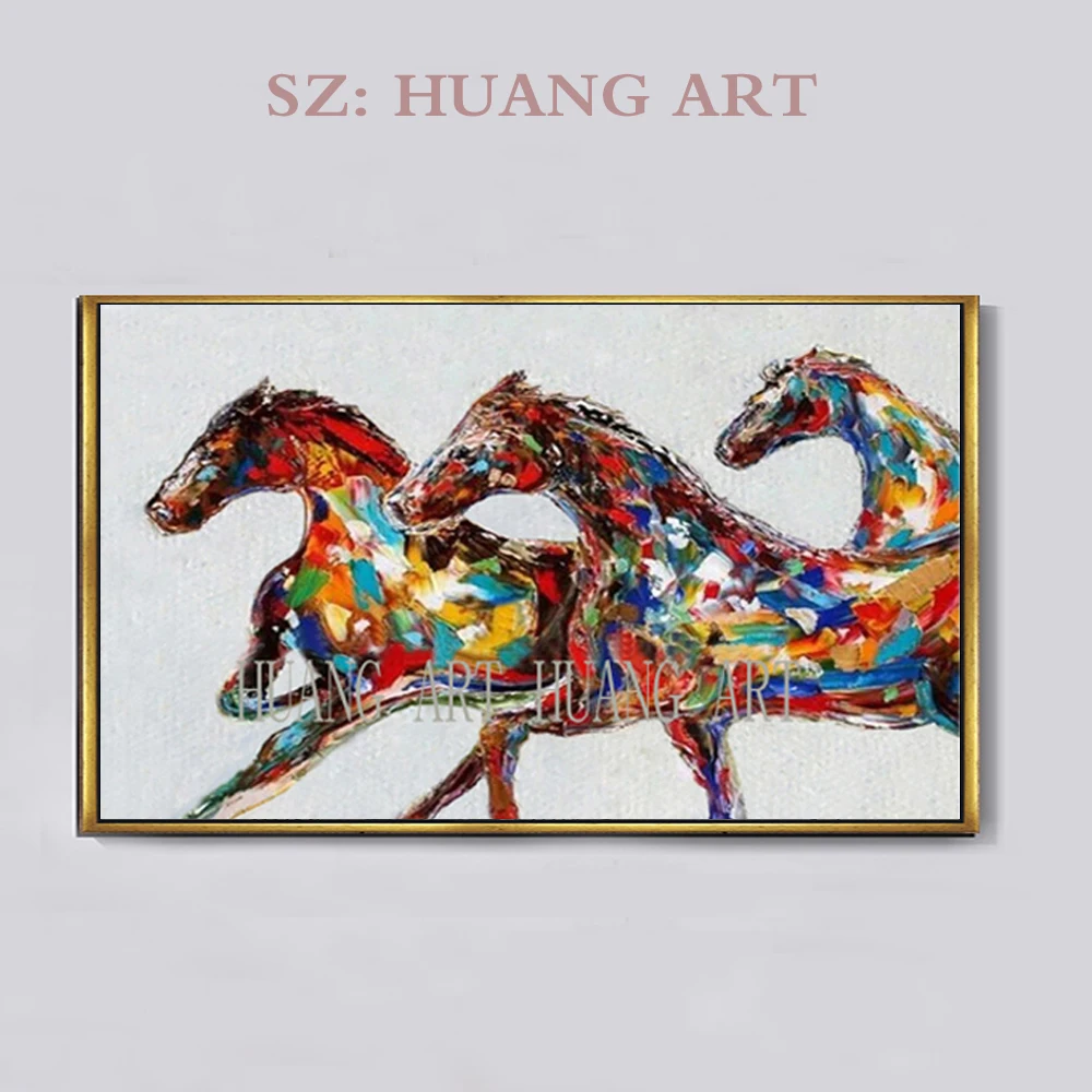

Free shipping high quality animal horse painting abstract modern red knife of handmade oil paintings on canvas