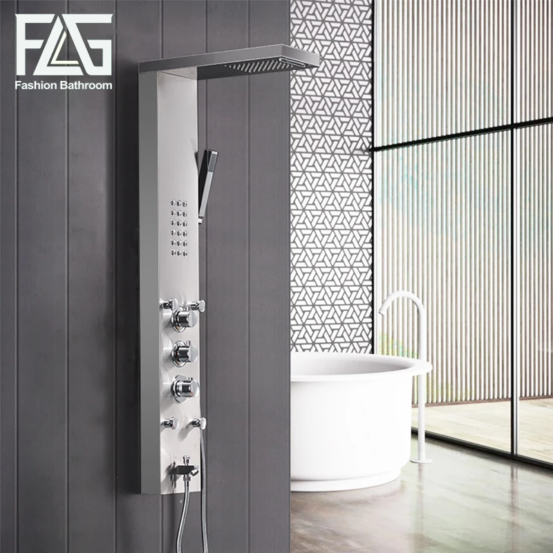 

Термостатическая дождевая душевая панель FLG 304SUS для ванной комнаты, никелевая душевая колонка с насадками для ванны, настенная панель для ручного душа