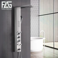 flg 304sus bathroom thermostatic rain shower panel brushed nickel shower column tub jets hand shower wall panels