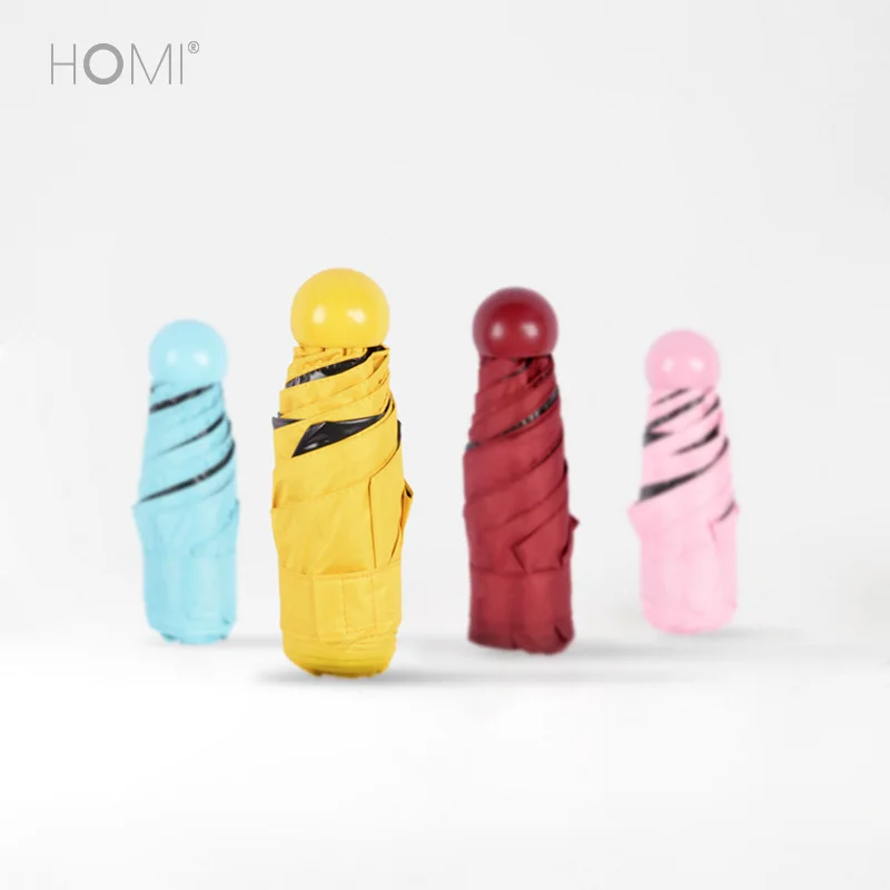 Прямая доставка мини карман Capsule складной зонт Оптовая Супер легкий черное