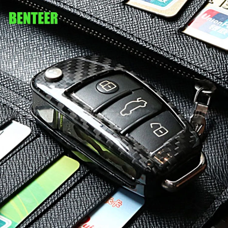 

Real carbon fiber RS SLINE car key sticker smart key cover remote car key fobs for Audi Q3 A1 R8 A3 Q7