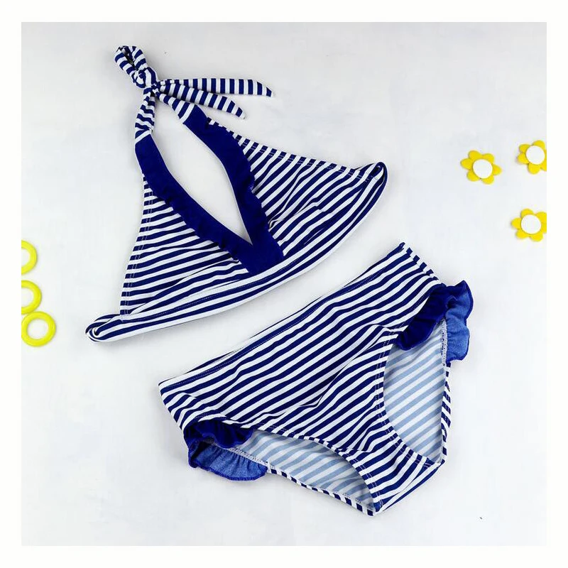 Новинка лета 2017 детское бикини в полоску Раздельный купальник из двух частей для