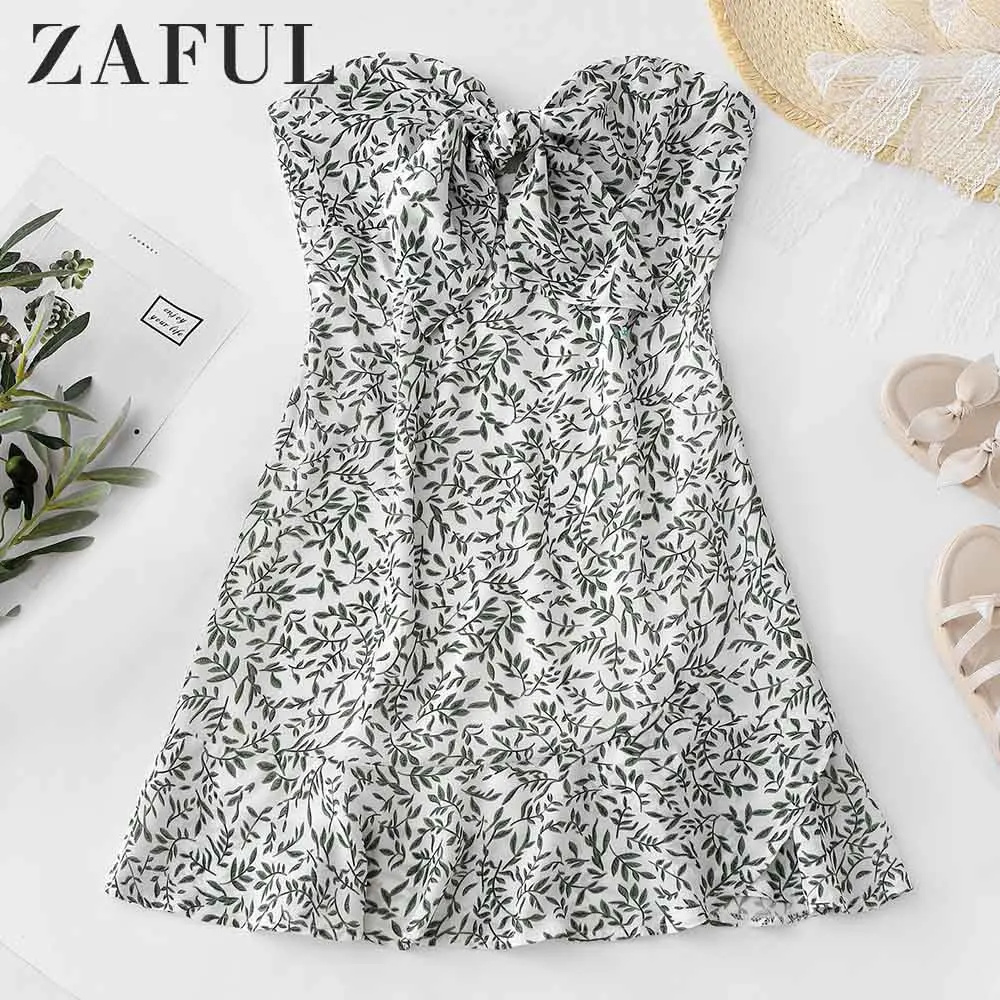 ZAFUL с завязкой спереди листья носки без пятки платье Для женщин узлом бретелек