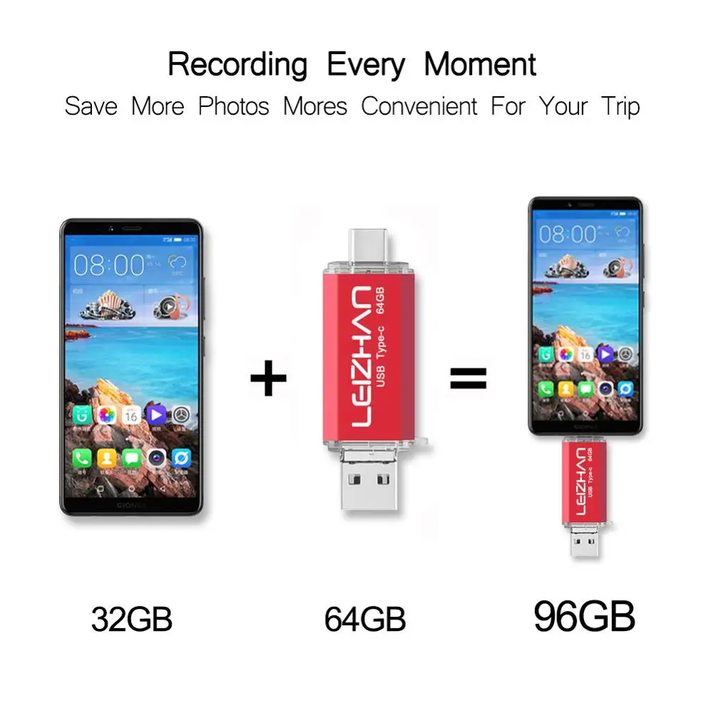 LEIZHAN OTG USB флэш-накопитель для телефона Android C фото-флешка Huawei Samsung Xiaomi 128 Гб 64 Type-C Micro
