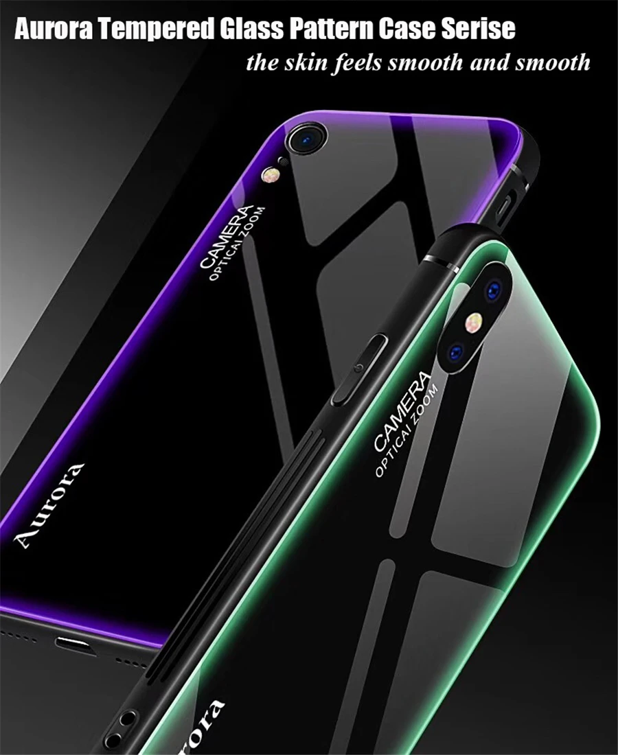 Роскошный чехол Aurora для телефона iPhone XR XS MAX X задняя крышка из закаленного стекла 7