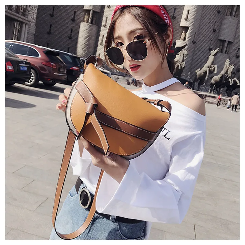 Women's Shoulder Bag Simple Design Saddle Bags with Bow Tie Small Messenger Semicircle Ladies Fashion HB957 | Багаж и сумки