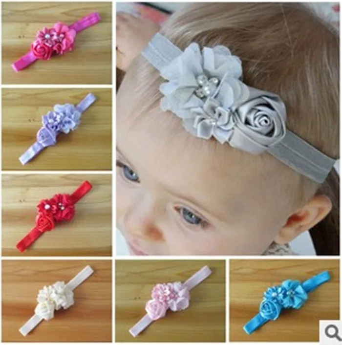 Бесплатная доставка 6 шт./лот эластичные повязки на голову с Цветок Жемчужный