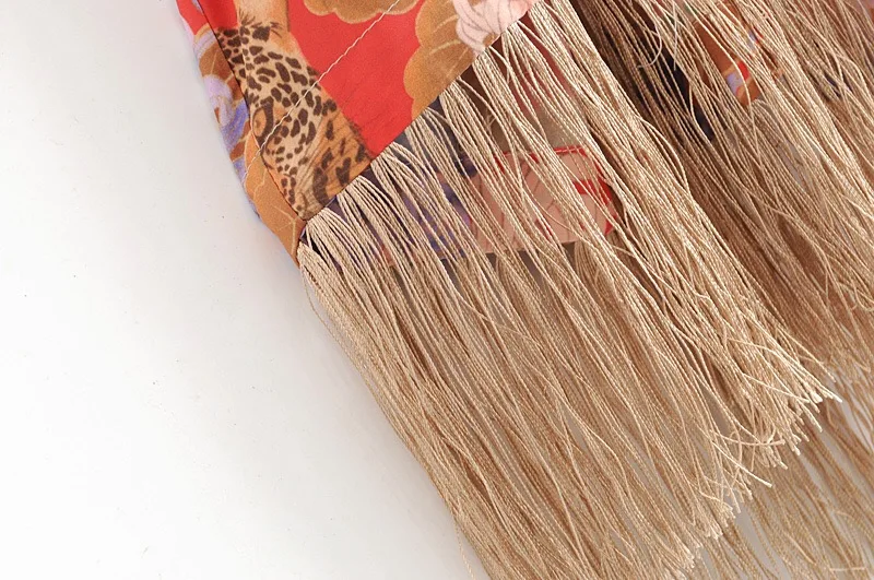 Рубашка женская с цветочным принтом бантиком и поясом в стиле пэчворк кимоно