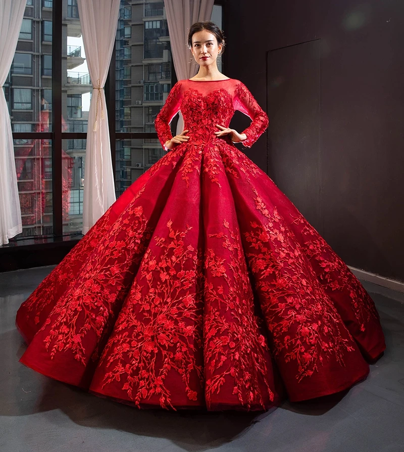 J66699 jancember красное платье quinceanera бальный наряд полный плечо Длинные рукава милые пышные платья класса люкс vestido de quinceanera