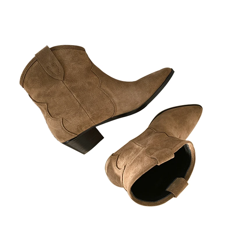 brown Silla liners/женские ботильоны из натуральной кожи с острым носком и квадратным каблуком; полусапожки; женские Ботинки martin без шнуровки; bota feminina - Цвет: brown