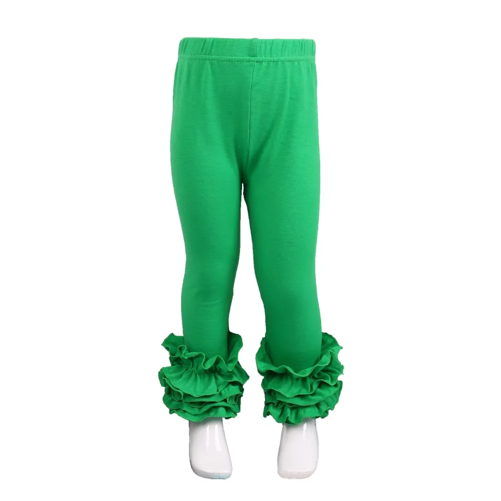 kelly green MUDBALA/Эксклюзивные однотонные хлопковые леггинсы для маленьких девочек; Тройная оборка; детская одежда; брюки с рюшами для маленьких девочек - Цвет: kelly green