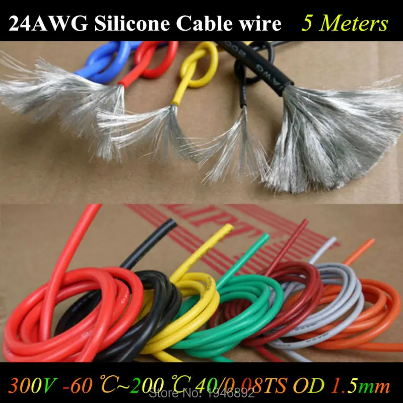 Гибкий силиконовый провод 5 м 24 AWG Радиоуправляемый кабель 24AWG 40/0.08TS OD 1 6 мм луженый