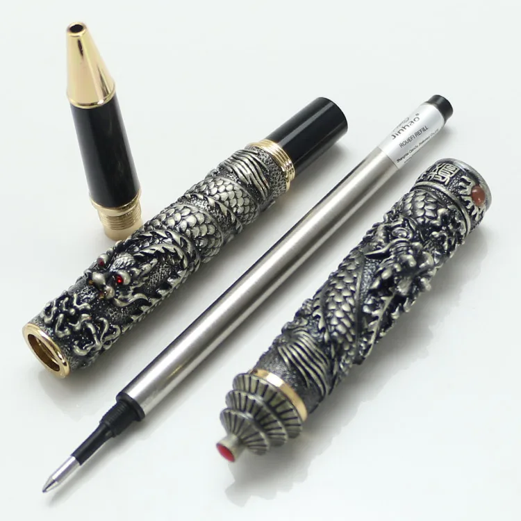 JINHAO Благородный серый два дракона ИГРАТЬ жемчуг Дракон резной кристалл