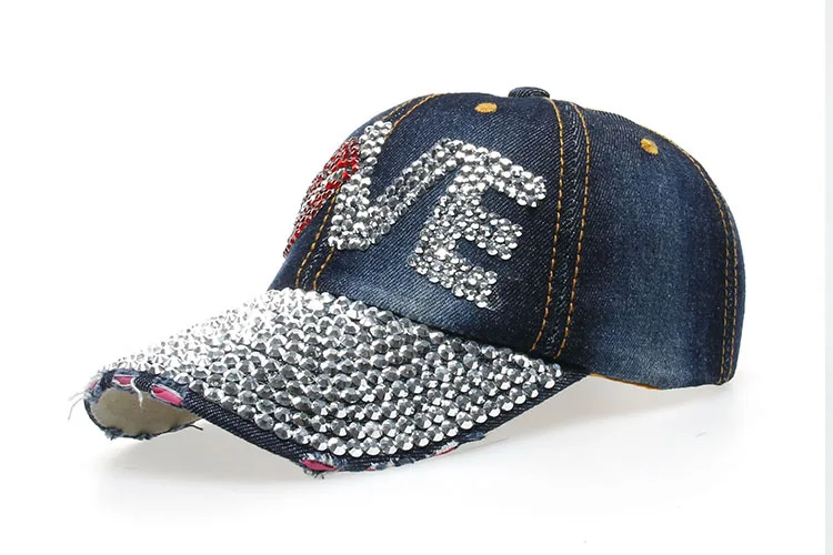 

High quality JoyMay Hat Cap Fashion Leisure Woman cap Love Lips Rhinestones Vintage Jean Cotton CAPS Baseball Cap B131